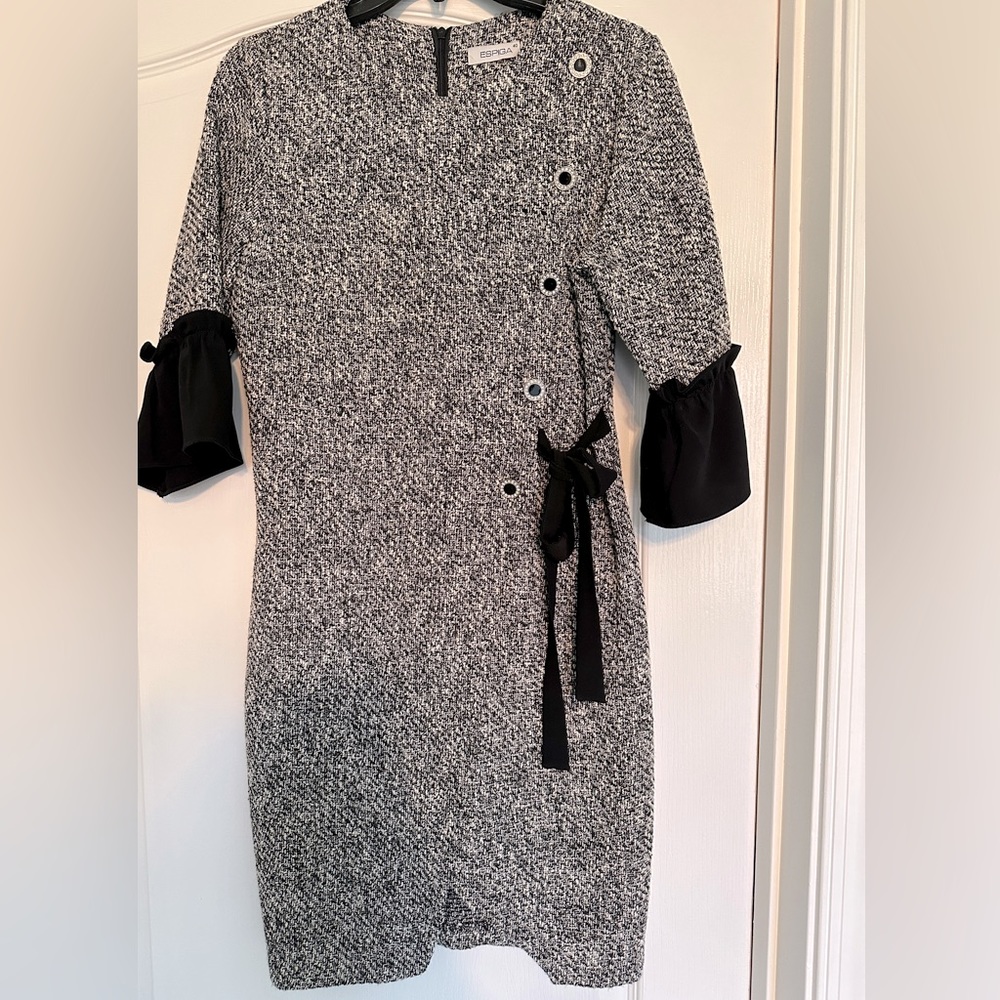 Business Wedding Sophisticated Black + White Metallic Dress Size 6 - 8